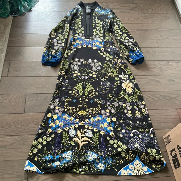 Etro Black Floral Maxi Dress with Blue and Green Motifs - Picture 2 of 5